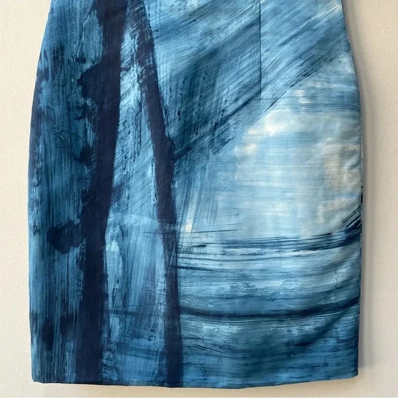 Carolina Herrera Blue Brush Stroke Abstract Sheath Dress MSRP $2,290 Size 8 - Picture 5 of 10